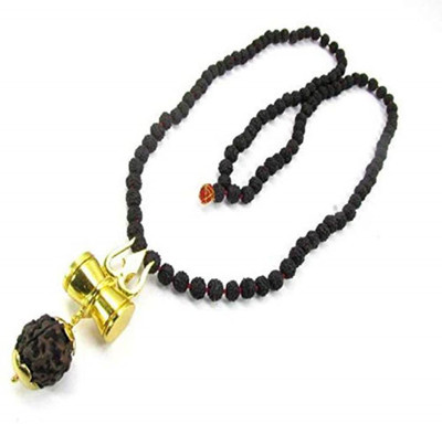 AGRODAK SHRI SHIV SHAKTI RUDRAKSHA DAMRU LOCKET WITH BLACK HAKIK MALA Brass, Stone Locket