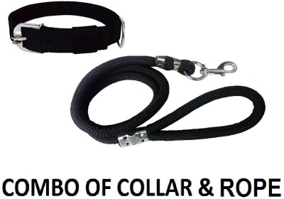 Hachiko Imported Best High Quality Dog Collar+Rope (Combo of 2) Dog Collar & Leash(Medium, Black)