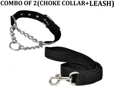 Hachiko Imported Best High Quality Dog Choke Collar+Leash (Combo of 2) Dog Collar & Leash(Small, Black)