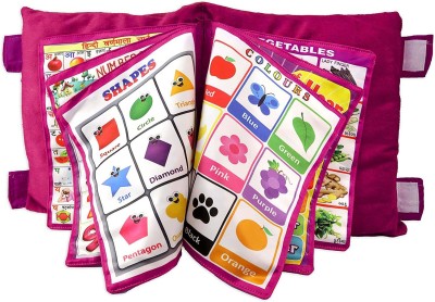 AMIGOS STORE Learning Pillow Microfibre Alphanumeric, Fruits, Nature, Animals, Birds Cushion Pack of 1(Pink)