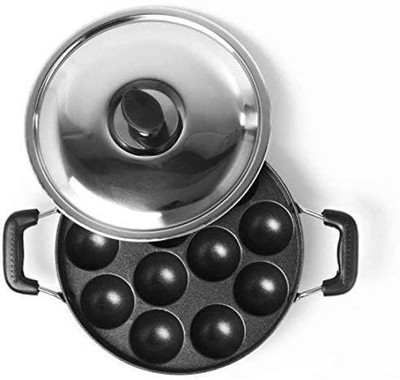 Swarambh rocket appam patra paniyarakkal pan with stainless steel lid 12 cavity Paniarakkal with Lid 0.5 L capacity 22.9 cm diameter(Aluminium, Non-stick)