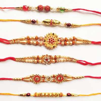PRAVU Designer RK-2 Mauli Thread, Assorted Rakhi  Set(Only 6 rakhi)