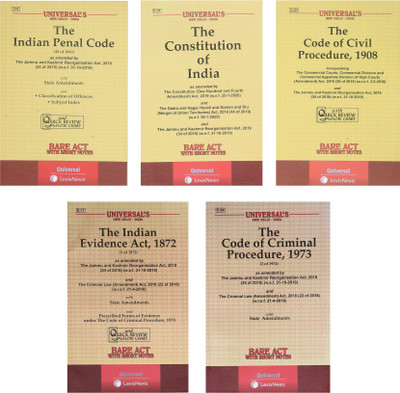 Combo Of 5 Bare Acts Constitution Of India, Indian Penal Code, Code Of Criminal Procedure 1973, Code Of Civil Procedure 1908, Indian Evidence Act 1872, Bare Acts With State Amendments And Supreme Court Guideline, Landmark Judgments, Important Tips, Legal Maxims Etc(Paperback, Law & Justice)