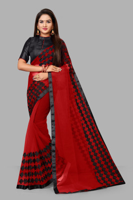 RamKrupa Creation Embroidered Bollywood Net Saree(Red)