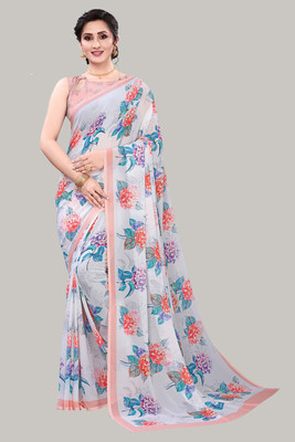 SareeFactory Printed Bollywood Chiffon Saree(Pink, Cream)