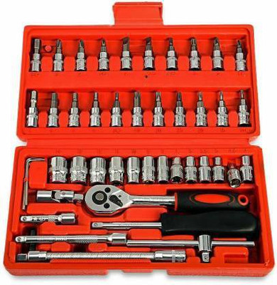 CIPHER SHOPS High Quality 46pcs 1/4-Inch Socket Set Tool Ratchet Torque Wrench Combo Tools Kit Car Repair Tools Set Socket Set (Pack of 46) Standard Screwdriver Set(Pack of 1)