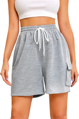 MS BOTTOM Solid Women Grey Basic Shorts