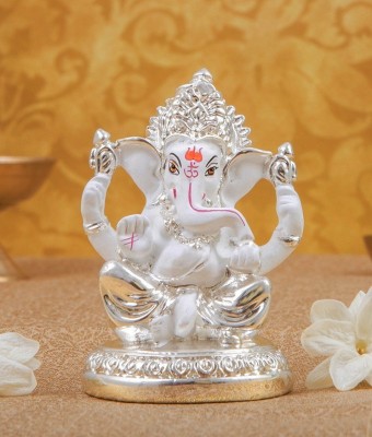 Gold Art India Silver plated white terracotta Round base ganesha Ganesha / God ganesh idol/ Vinayaka Idol/ Silver Ganesha/ Vinayaka statue/ Car ganesh/ Vinayagar/ Car dashboard ganesha/ Ganesh Murti Decorative Showpiece  -  8 cm(Polyresin, White, Silver)