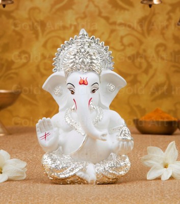 Gold Art India Gold Art India Silver plated Ganesha with white terracotta color Lord Ganesha for gift Ganesha for car dashboard Ganesha Showpiece Diwali gifts Birthday gifts Decorative Showpiece  -  8.8 cm(Polyresin, Silver Plated, Silver Plated, Silver, White)