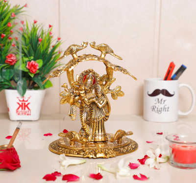 KridayKraft Radha Krishna Standing Playing Flute Under Tree idol Metal Statue Gold Antique Finish for Pooja & Home,Office Decorative,Radha Krishna Murti Showpiece Figurines,Religious idol Gift Article... Decorative Showpiece  -  19 cm(Metal, Gold)