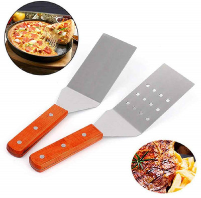 Bekner bkn-001 Stainless Steel Wooden Handle Cheese Shovel Pizza Pancake Spatula Baking Tool Lifting Spatula(Pack of 2)