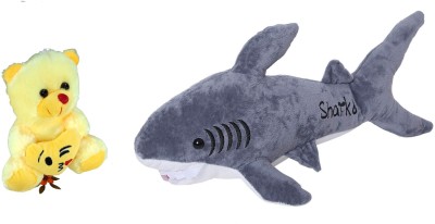 Luipui Shark Soft Toy Stuffed Soft Plush Toy for Kids 38 cm + Small Yellow Teddy 20 cm  - 28 cm(yellow,grey)