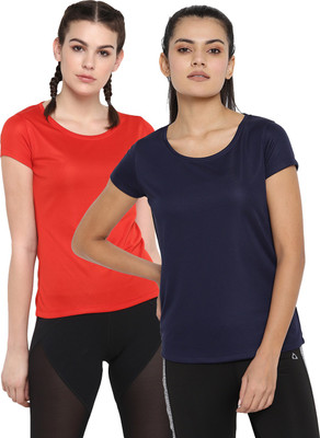 ScoldMe Solid Women Round Neck Red, Blue T-Shirt