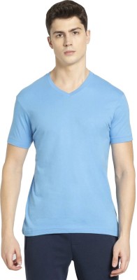 JOCKEY Solid Men V Neck Light Blue T-Shirt