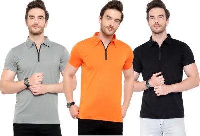 Adorbs Solid Men Polo Neck Multicolor T-Shirt