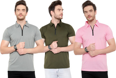 Adorbs Solid Men Polo Neck Multicolor T-Shirt