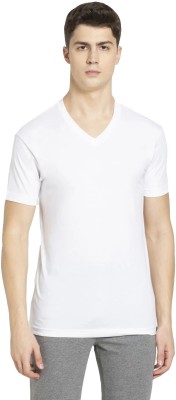 JOCKEY Solid Men V Neck White T-Shirt