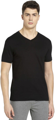 JOCKEY Solid Men V Neck Black T-Shirt