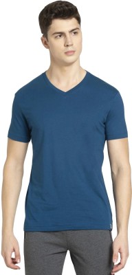 JOCKEY Solid Men V Neck Dark Blue T-Shirt