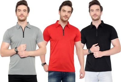 Adorbs Solid Men Polo Neck Multicolor T-Shirt