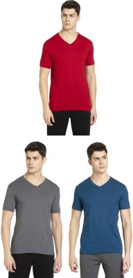 JOCKEY Solid Men V Neck Maroon, Blue, Grey T-Shirt