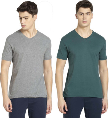 JOCKEY Solid Men V Neck Grey T-Shirt