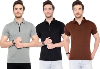 Adorbs Solid Men Polo Neck Multicolor T-Shirt