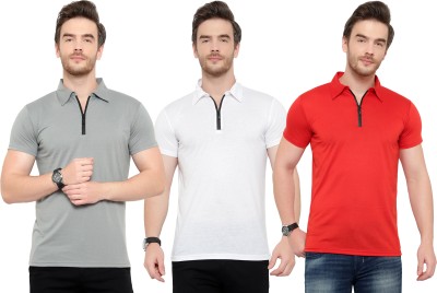 Tivy Solid Men Polo Neck Red, White, Grey T-Shirt