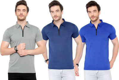 Adorbs Solid Men Polo Neck Multicolor T-Shirt