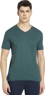 JOCKEY Solid Men V Neck Green T-Shirt