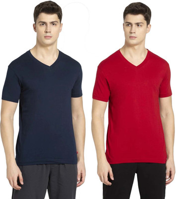JOCKEY Solid Men V Neck Multicolor T-Shirt