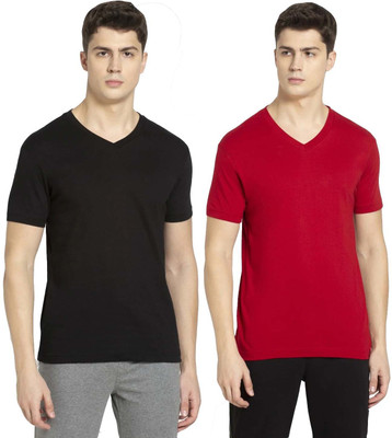 JOCKEY Solid Men V Neck Multicolor T-Shirt