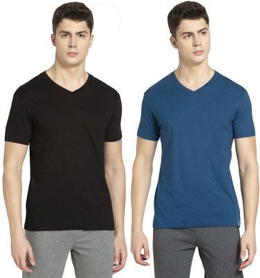 JOCKEY Solid Men V Neck Multicolor T-Shirt