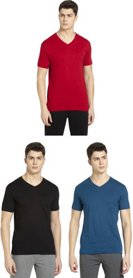 JOCKEY Solid Men V Neck Multicolor T-Shirt