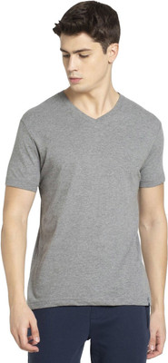 JOCKEY Solid Men V Neck Grey T-Shirt
