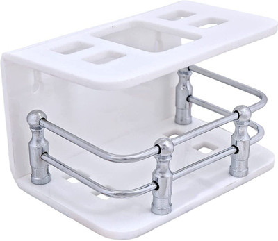 Jayenterprise Bathroom Toothpaste Stand with Toothbrush Holder Acrylic Toothpaste Holder Wall Mount Acrylic, Stainless Steel Toothbrush Holder Acrylic Toothbrush Holder (White, Wall Mount) Acrylic Toothbrush Holder(White, Wall Mount)