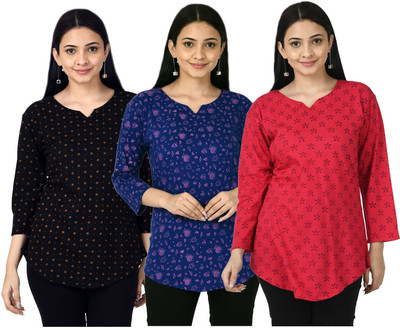 KAYU Casual 3/4 Sleeve Printed Women Multicolor Top