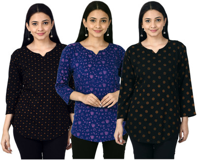 Indistar Casual 3/4 Sleeve Printed Women Multicolor Top