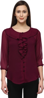 Tunic Nation Casual 3/4 Sleeve Solid Women Maroon Top