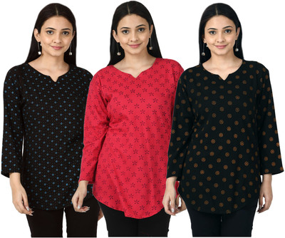 Indistar Casual 3/4 Sleeve Printed Women Multicolor Top