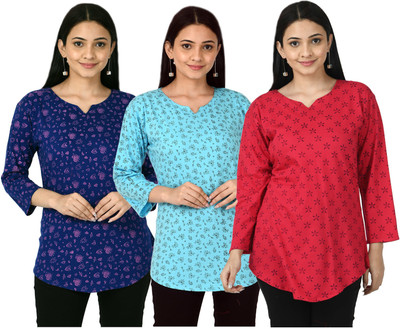 Indistar Casual 3/4 Sleeve Printed Women Multicolor Top