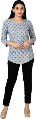KAYU Casual 3/4 Sleeve Printed Women Grey Top