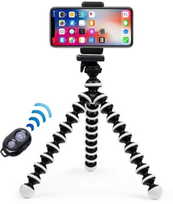 Treadmill Mini Tripod [10 inch+ 3 inch clip]Tripod Stand for Video Recording/Reels/Makeup/Online Classes & Etc Comes with 360-Degree Rotate Head & Adjustable Mobile Clip Holder[selfie remote] Tripod, Tripod Bracket, Tripod Kit, Tripod Clamp(Black, White, Supports Up to 450 g)