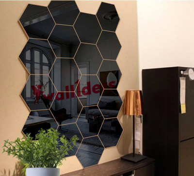 wall1ders 40 cm 20 Hexagon Black with 10 Butterflies (Each Piece Size 10.5 cm x 12.1 cm) Hexagon mirror wall stickers, Mirror stickers for wall, wall mirror stickers for Home & Offices. Self Adhesive Sticker(Pack of 1)