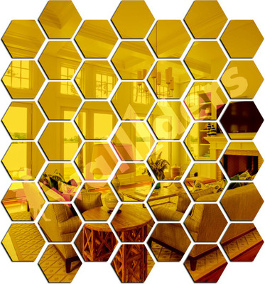 wall1ders 70 cm 45 Hexagon With 10 Butterflies Golden (Each Piece Size 10.5 cm x 12.1 cm) 3d Hexagon Mirror Wall Stickers, 3d Mirror Stickers, 3d Mirror Stickers For Wall Large Size, 3d Acrylic Stickers. Self Adhesive Sticker(Pack of 1)