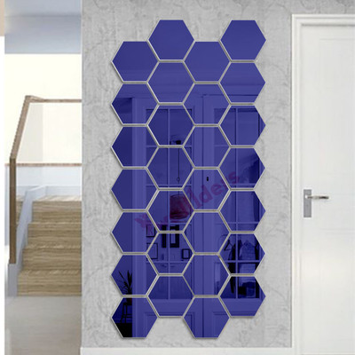 wall1ders 45 cm 28 Hexagon With 10 Butterflies Blue (Each Piece Size 10.5 cm x 12.1 cm) 3d Hexagon Mirror Wall Stickers, 3d Mirror Stickers, 3d Mirror Stickers For Wall Large Size, 3d Acrylic Stickers. Self Adhesive Sticker(Pack of 1)