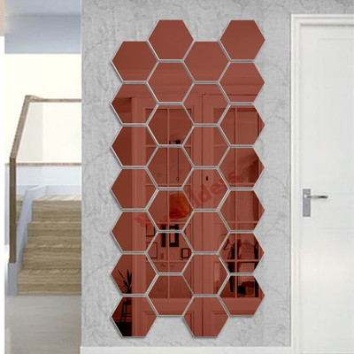 wall1ders 70 cm 28 Hexagon Brown with 10 Butterflies (Each Piece Size 10.5 cm x 12.1 cm) Hexagon mirror wall stickers, Mirror stickers for wall, wall mirror stickers for Home & Offices. Self Adhesive Sticker(Pack of 1)