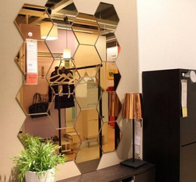 wall1ders 40 cm 20 Hexagon Golden with 10 Butterflies (Each Piece Size 10.5 cm x 12.1 cm) Hexagon mirror wall stickers, Mirror stickers for wall, wall mirror stickers for Home & Offices. Self Adhesive Sticker(Pack of 1)