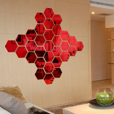 wall1ders 75 cm 30 Hexagon Red with 10 Butterflies (Each Piece Size 10.5 cm x 12.1 cm) Hexagon mirror wall stickers, Mirror stickers for wall, wall mirror stickers for Home & Offices. Self Adhesive Sticker(Pack of 1)