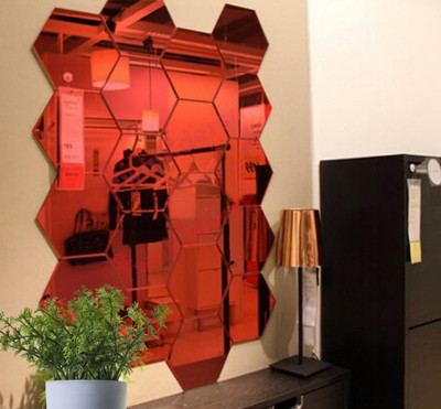 wall1ders 40 cm 20 Hexagon Red with 10 Butterflies (Each Piece Size 10.5 cm x 12.1 cm) Hexagon mirror wall stickers, Mirror stickers for wall, wall mirror stickers for Home & Offices. Self Adhesive Sticker(Pack of 1)